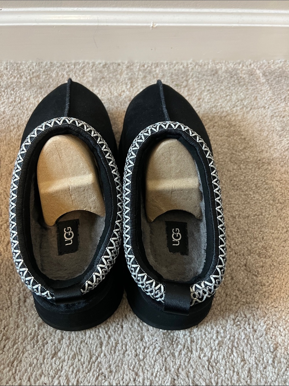 UGG Black Suede Platform Slip-On Clog with Contrast Trim - Picture 3 of 6